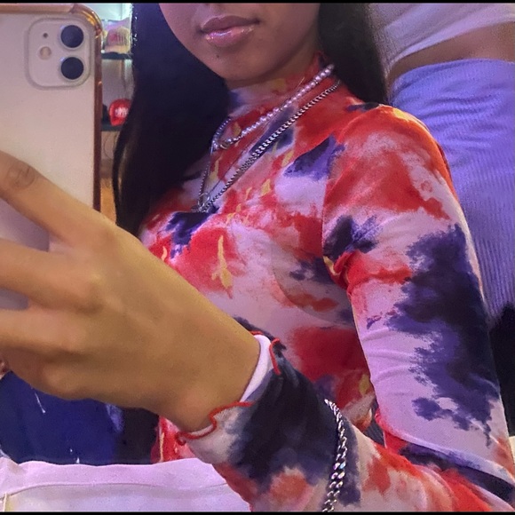 LONG SLEEVE COLOR SPLASH MESH TOP - Picture 2 of 2